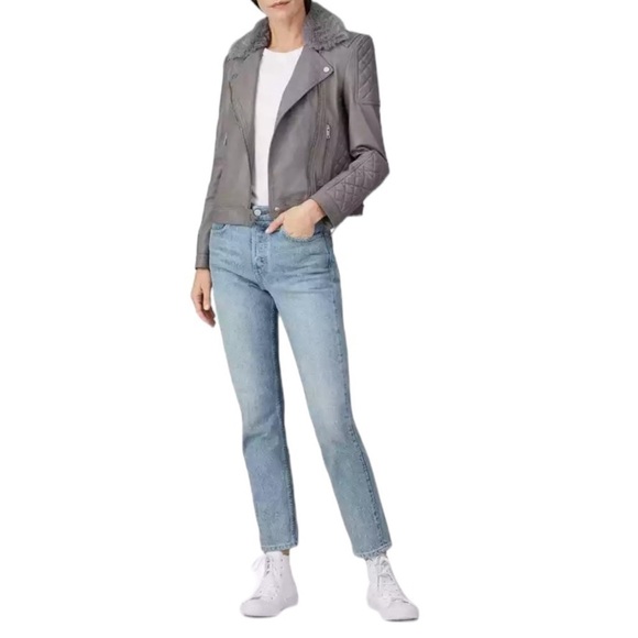 Samantha Sipos Genuine Lamb Leather Moto Jacket Dove Gray Size XS #912 - Picture 3 of 13
